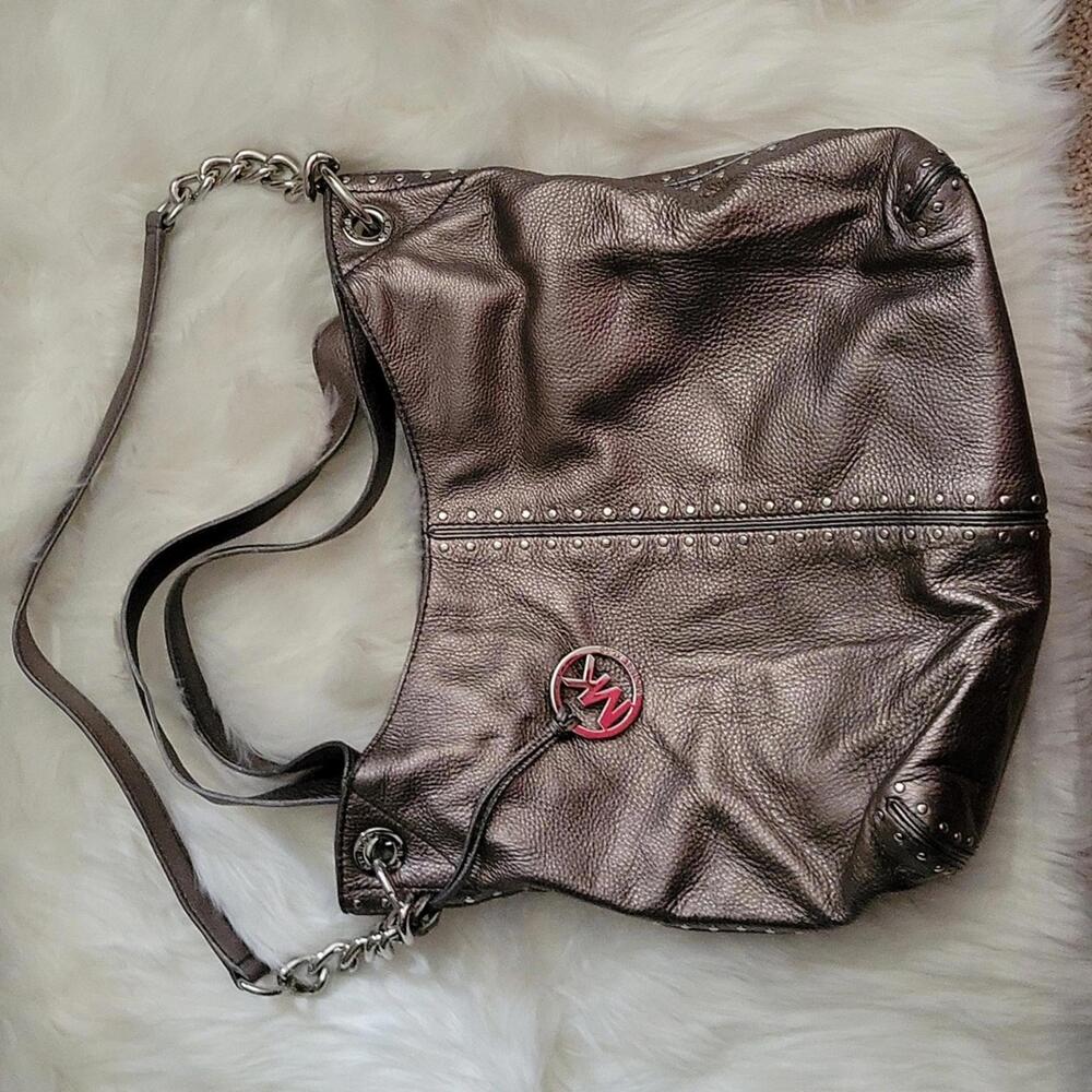 Michael Kors Large Astor Silver Handbag Shoulder/Crossbody Bag